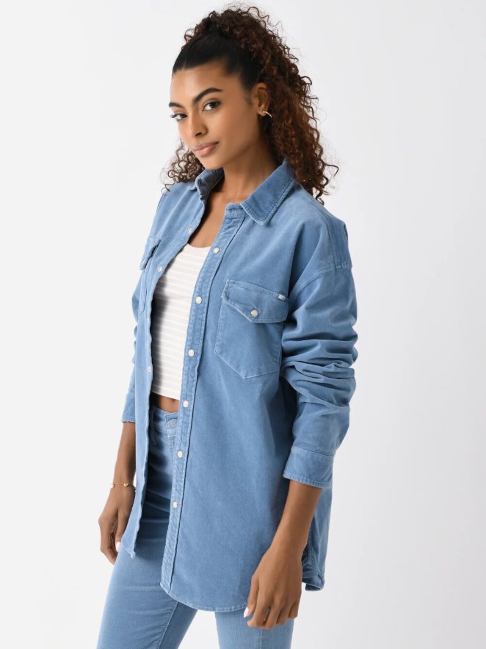 MOTHER Corduroy Western Snap Shirt Blue Shadow Size XS NWT